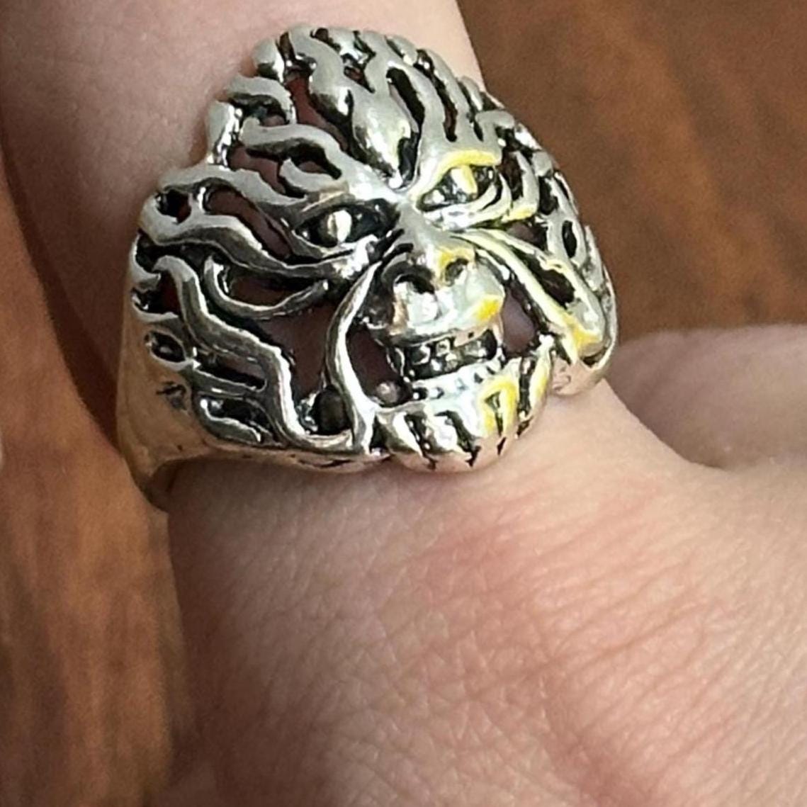 Oversized Gothic Horror Demon Skull Statement Ring Silver Tone Halloween Witch Ring - Various Sizes