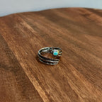 Boho Hippie Tribal Feather Ring Green Black Silver Tone - Size S