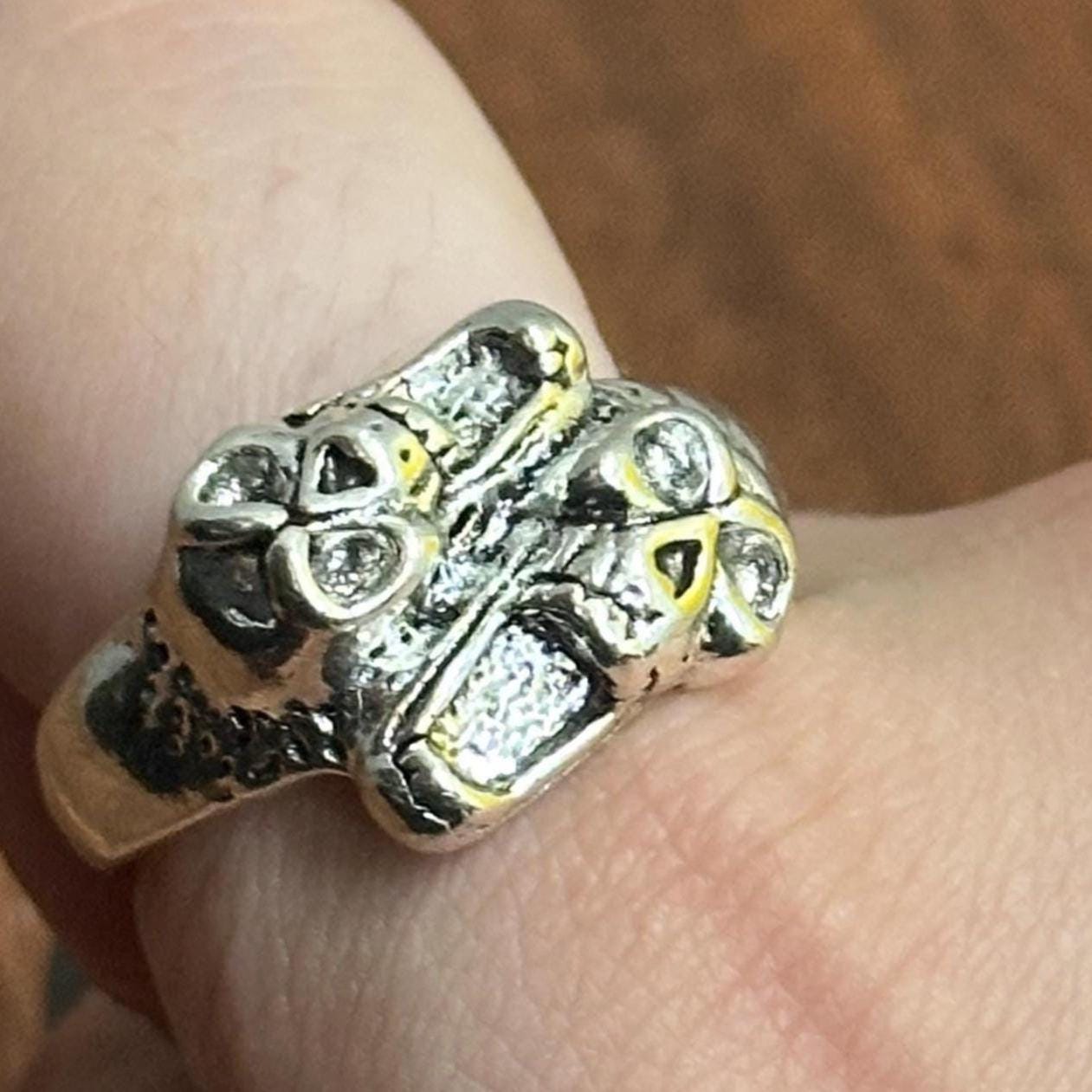 Screaming Horror Ghost Skull Duo Ring Halloween Spirit Ring Silver Tone - Size Z