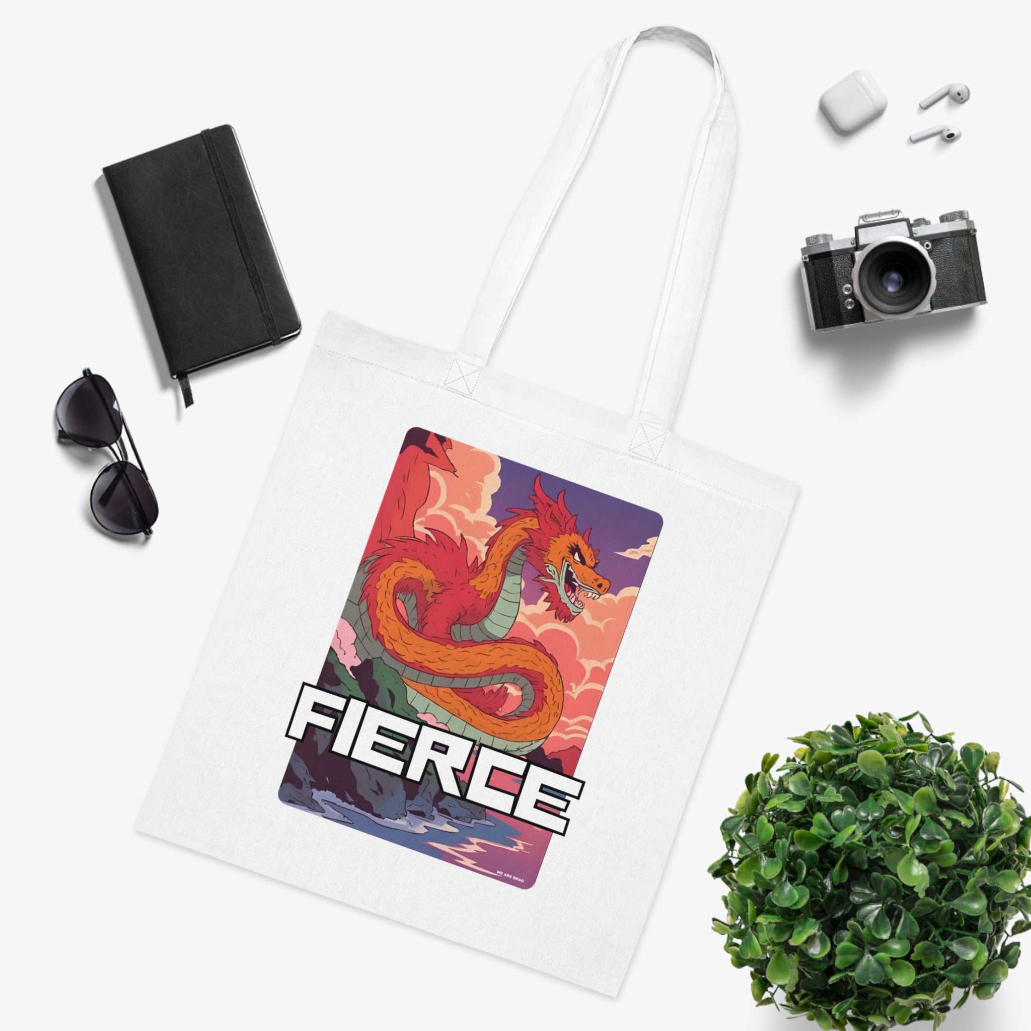 Fierce Anime Dragon Printed Cotton Tote Bag Reusable Shopping Bag Japanese Anime Art Gift