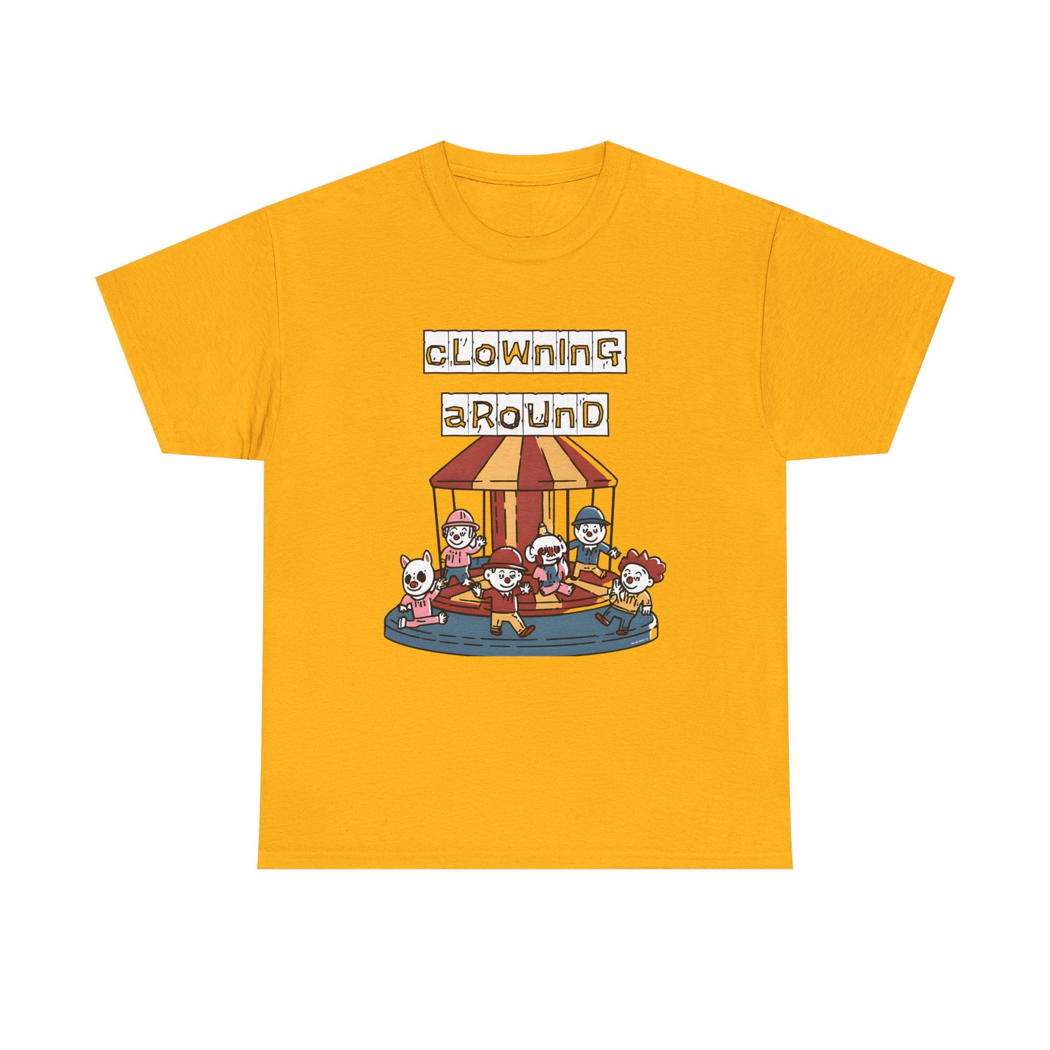 Clowning Around Novelty Printed T-Shirt 100% Cotton Weird Clown Merry Go Round Halloween Tee