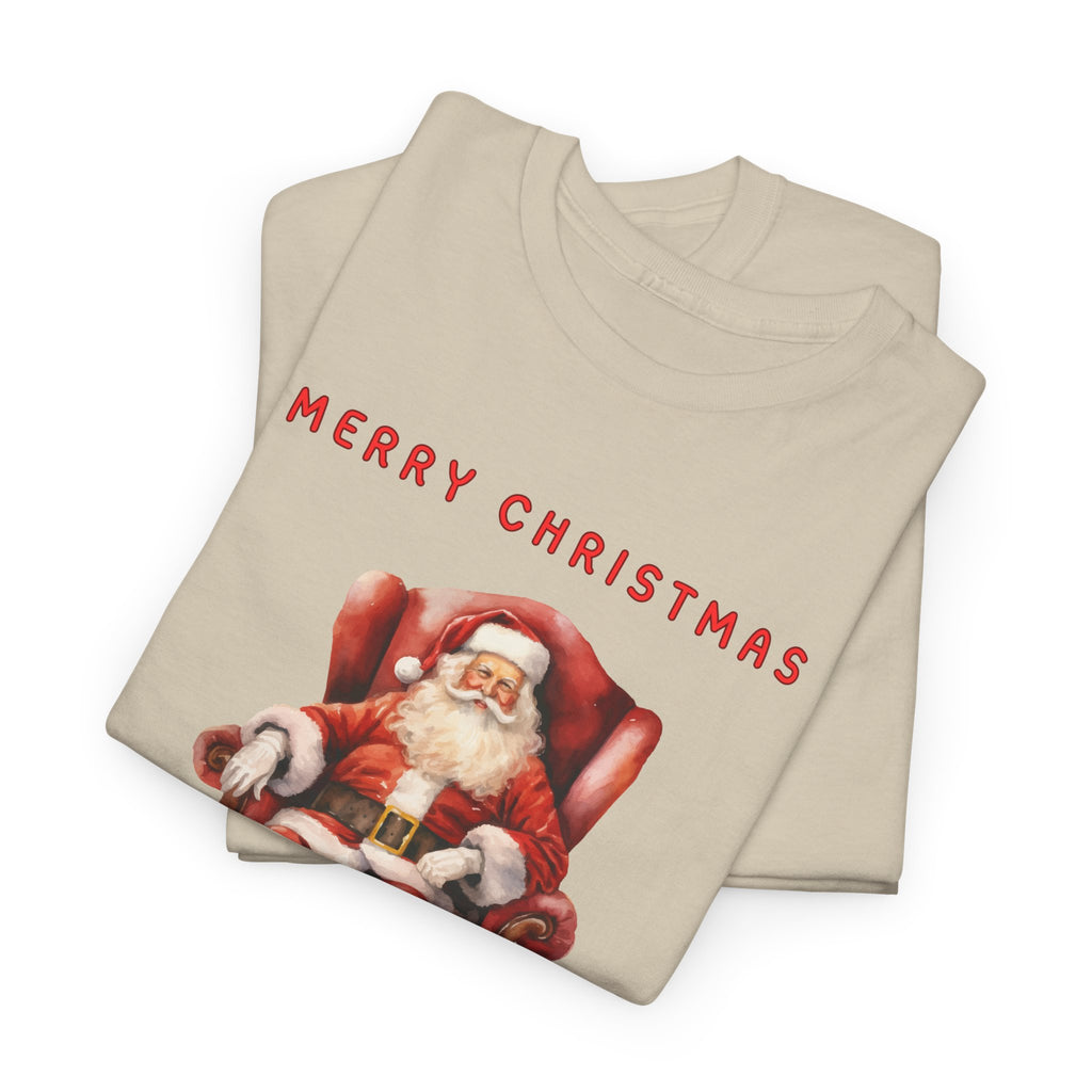 Merry Christmas Santa Throne Printed T-Shirt 100% Cotton Novelty Santa Claus Xmas Tee Gift