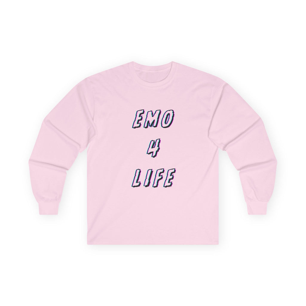 Emo 4 Life Long Sleeve Tee 100% Cotton Retro Glitch Quote T-Shirt Emo Goth Alternative Gift