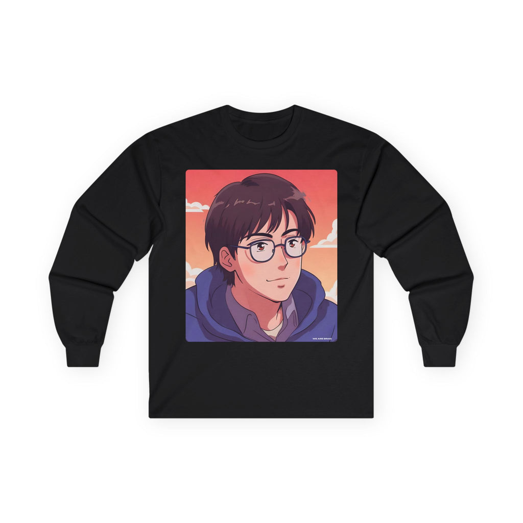 Geek Anime Boy Long Sleeve Tee 100% Cotton Retro Japanese Cartoon T-Shirt Gift