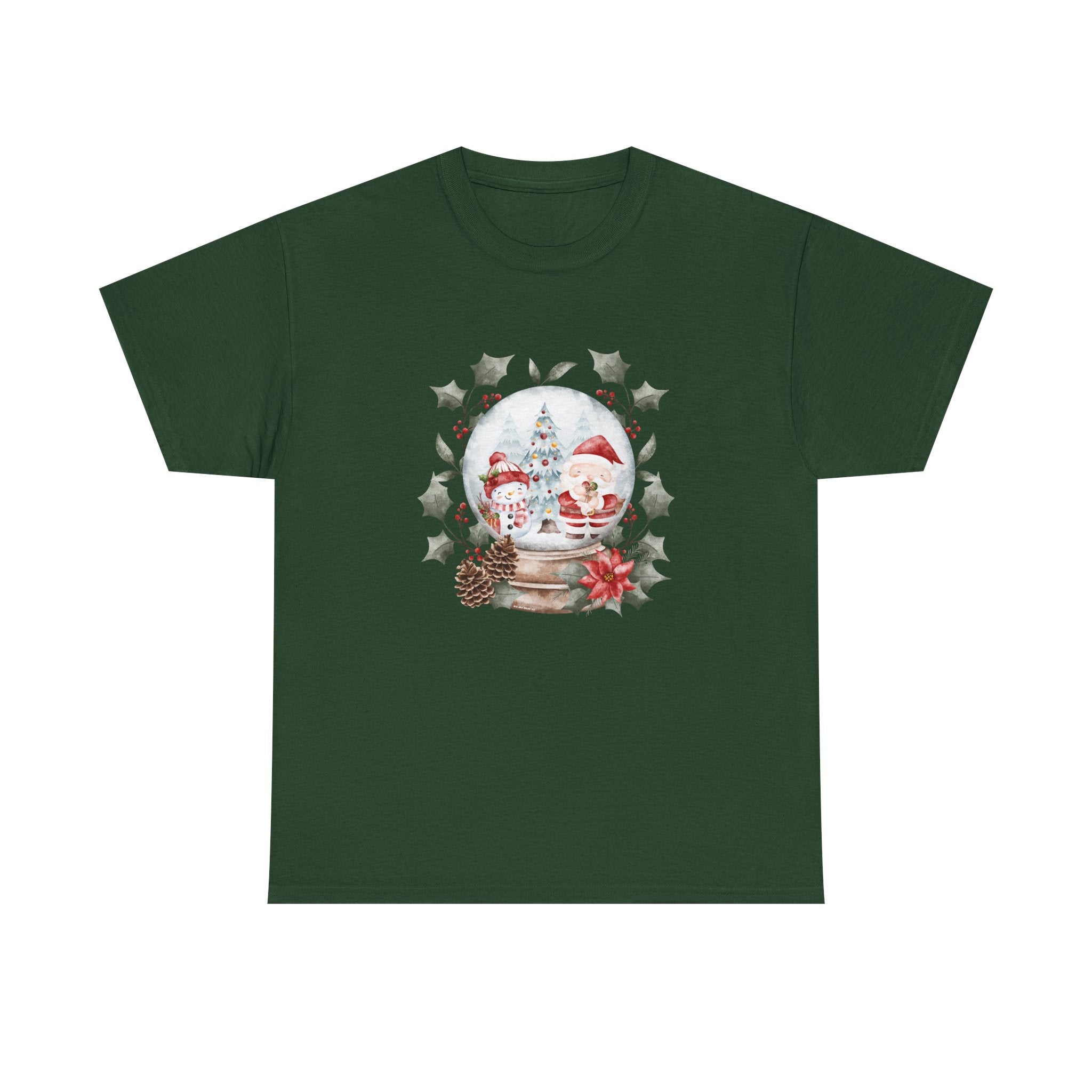 Christmas Snow Globe Printed T-Shirt 100% Cotton Novelty Santa Snowman Xmas Tee Gift