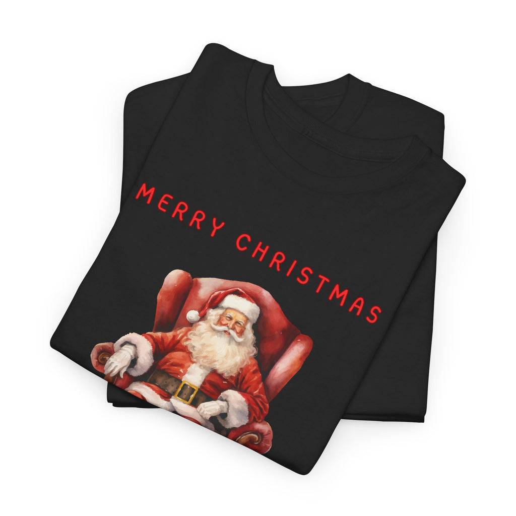 Merry Christmas Santa Throne Printed T-Shirt 100% Cotton Novelty Santa Claus Xmas Tee Gift