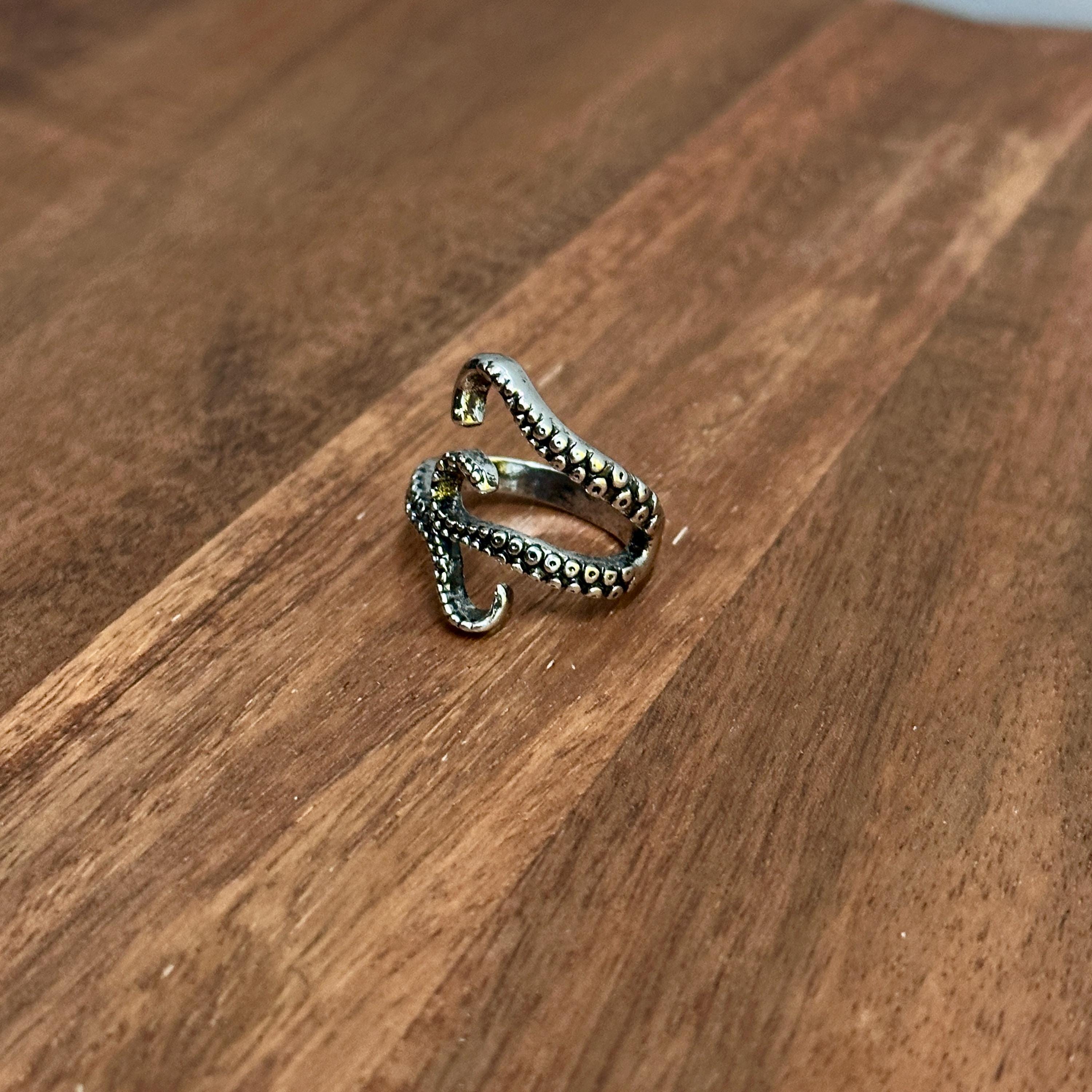 Alternative Creepy Gothic Tentacle Ring Darkened Silver Tone - Size Q 1/2