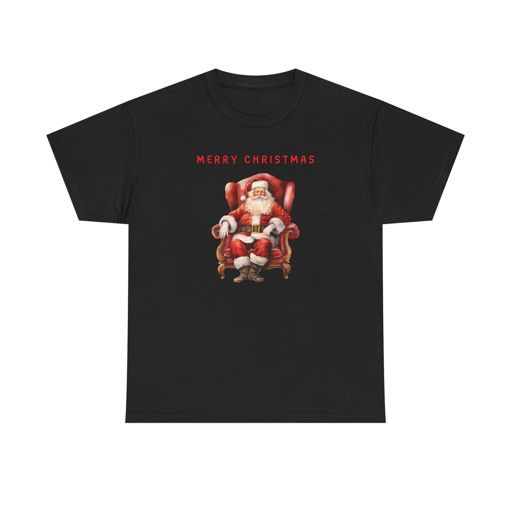 Merry Christmas Santa Throne Printed T-Shirt 100% Cotton Novelty Santa Claus Xmas Tee Gift