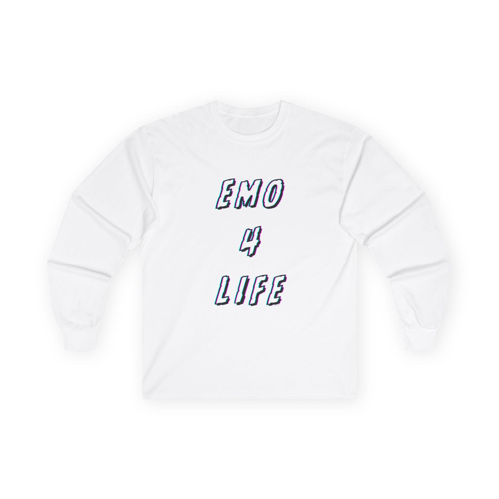 Emo 4 Life Long Sleeve Tee 100% Cotton Retro Glitch Quote T-Shirt Emo Goth Alternative Gift