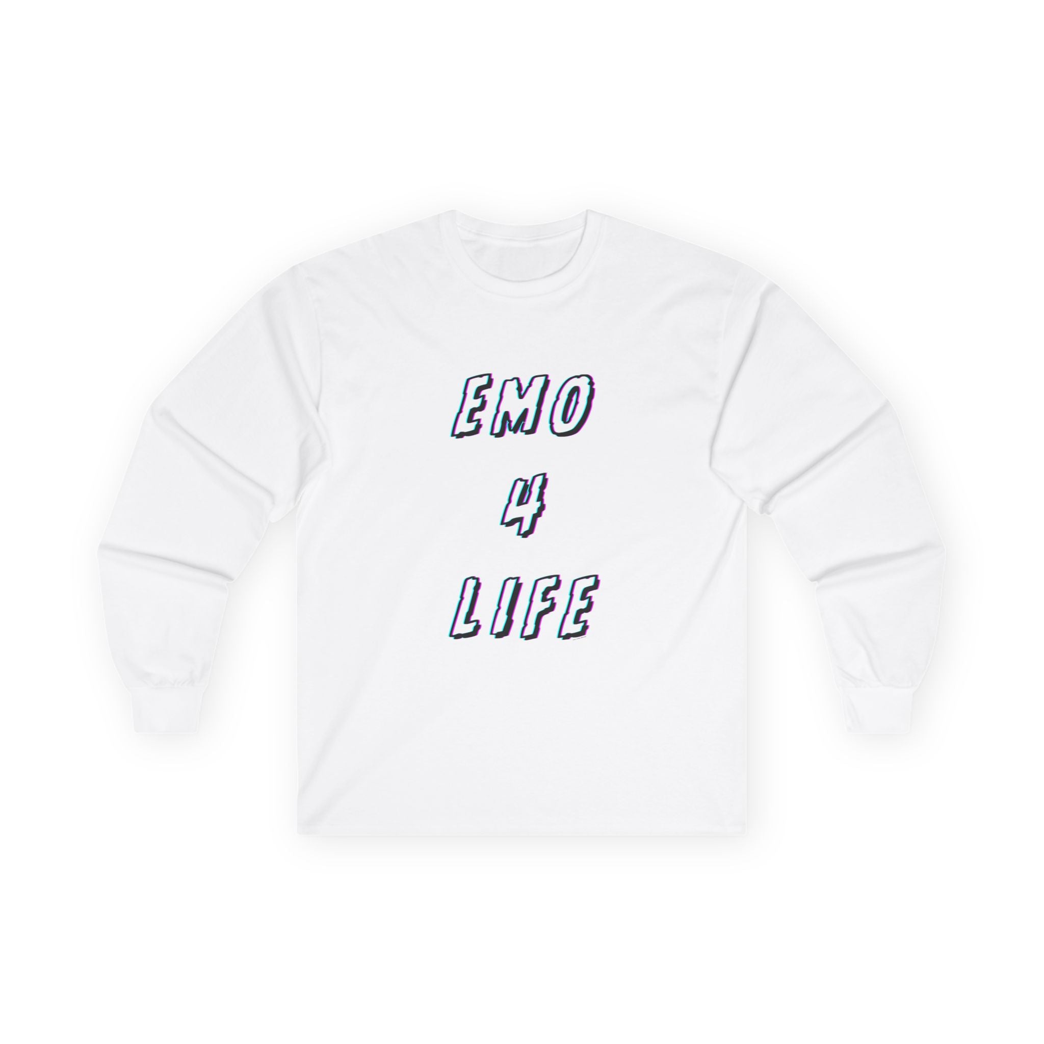 Emo 4 Life Long Sleeve Tee 100% Cotton Retro Glitch Quote T-Shirt Emo Goth Alternative Gift