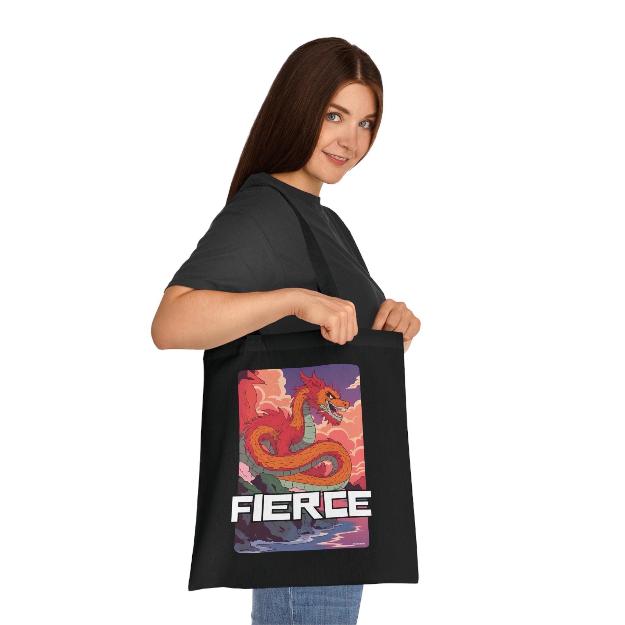 Fierce Anime Dragon Printed Cotton Tote Bag Reusable Shopping Bag Japanese Anime Art Gift