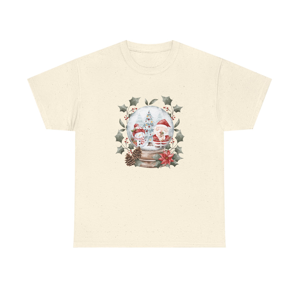 Christmas Snow Globe Printed T-Shirt 100% Cotton Novelty Santa Snowman Xmas Tee Gift