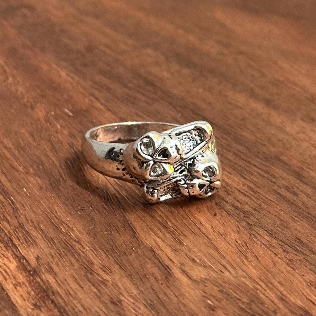 Screaming Horror Ghost Skull Duo Ring Halloween Spirit Ring Silver Tone - Size Z