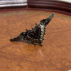 Black Goth Biker Style Winged Heart Statement Ring Metallic Adjustable - Size N 1/2