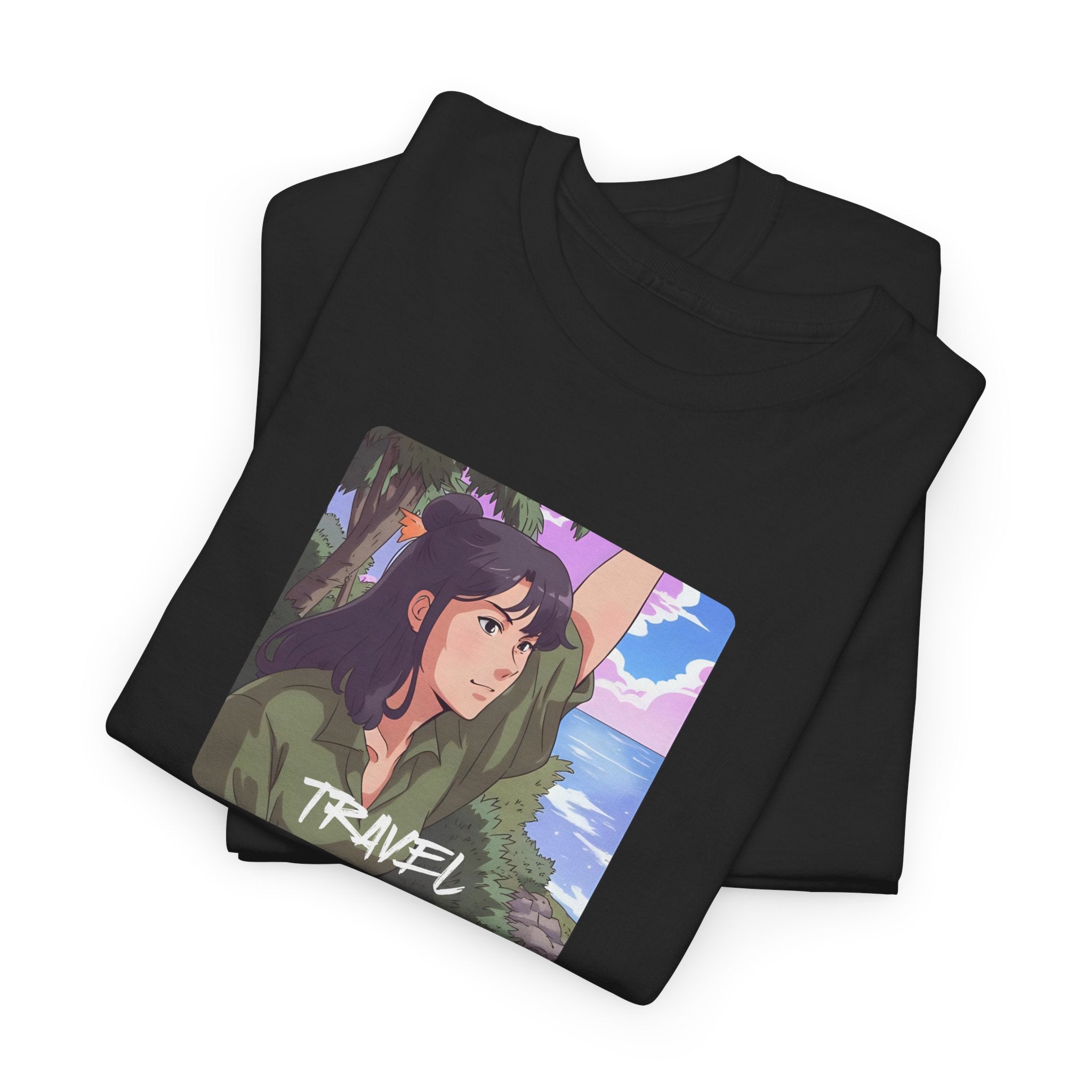 Travel Anime Girl Printed T-Shirt 100% Cotton Novelty Travelling Island Sunshine Tee Gift