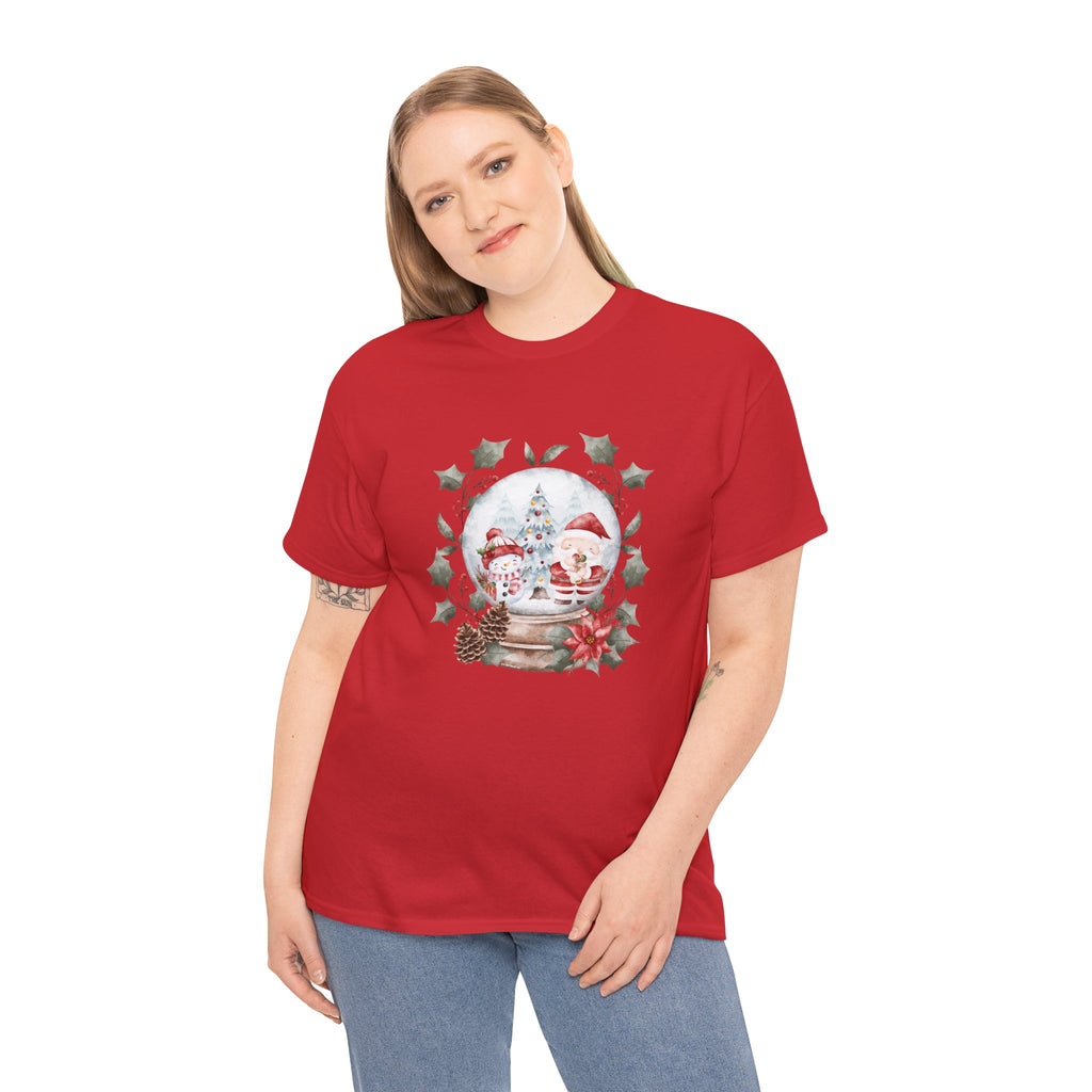 Christmas Snow Globe Printed T-Shirt 100% Cotton Novelty Santa Snowman Xmas Tee Gift