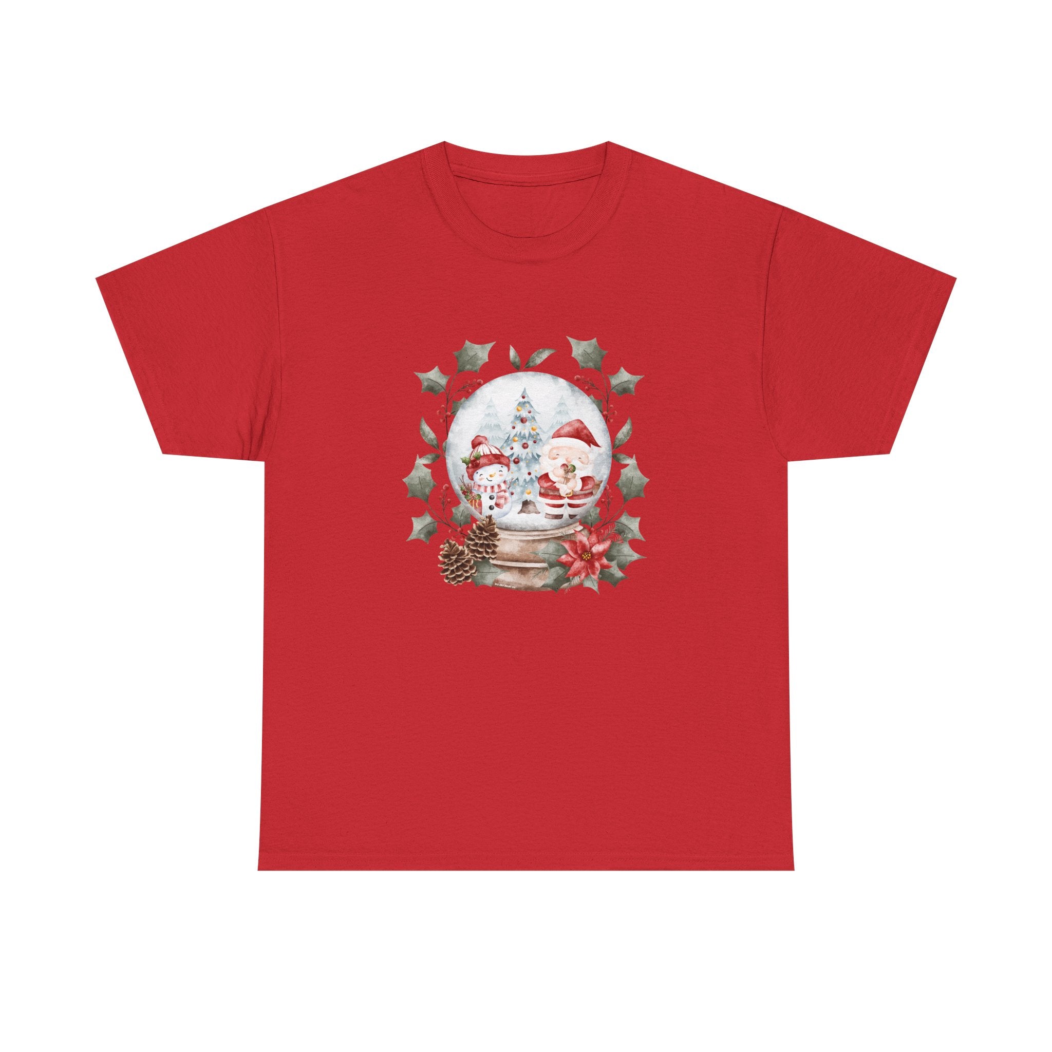 Christmas Snow Globe Printed T-Shirt 100% Cotton Novelty Santa Snowman Xmas Tee Gift