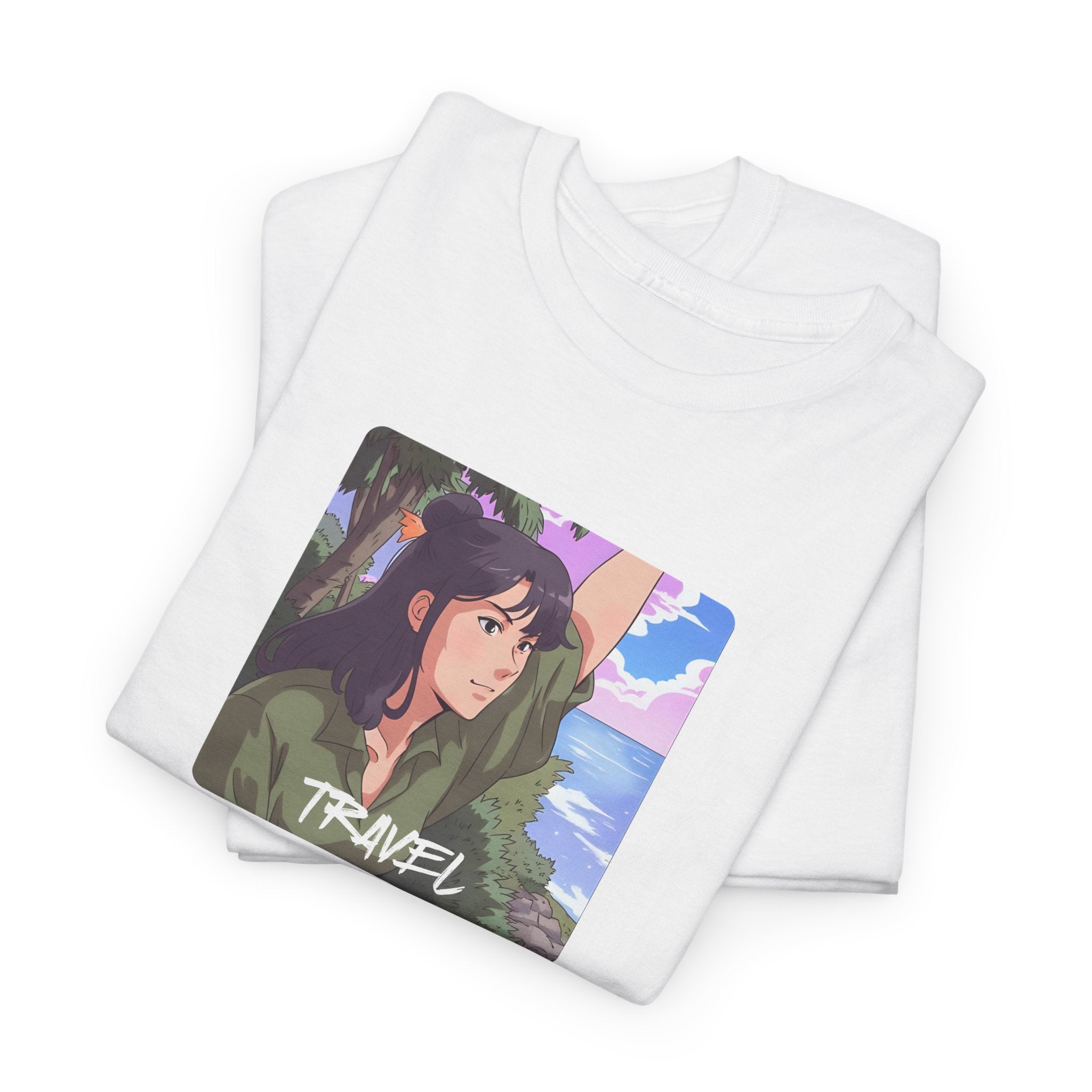 Travel Anime Girl Printed T-Shirt 100% Cotton Novelty Travelling Island Sunshine Tee Gift