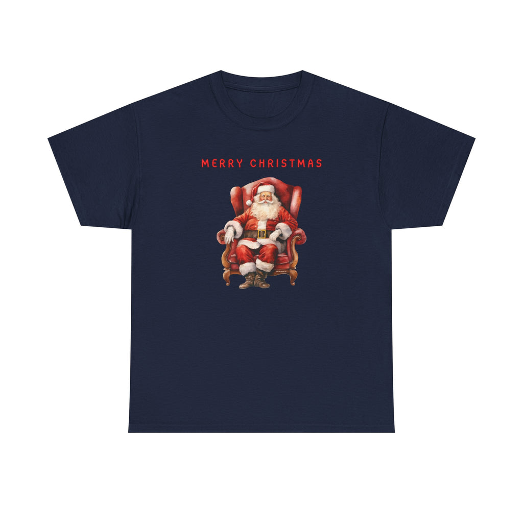 Merry Christmas Santa Throne Printed T-Shirt 100% Cotton Novelty Santa Claus Xmas Tee Gift