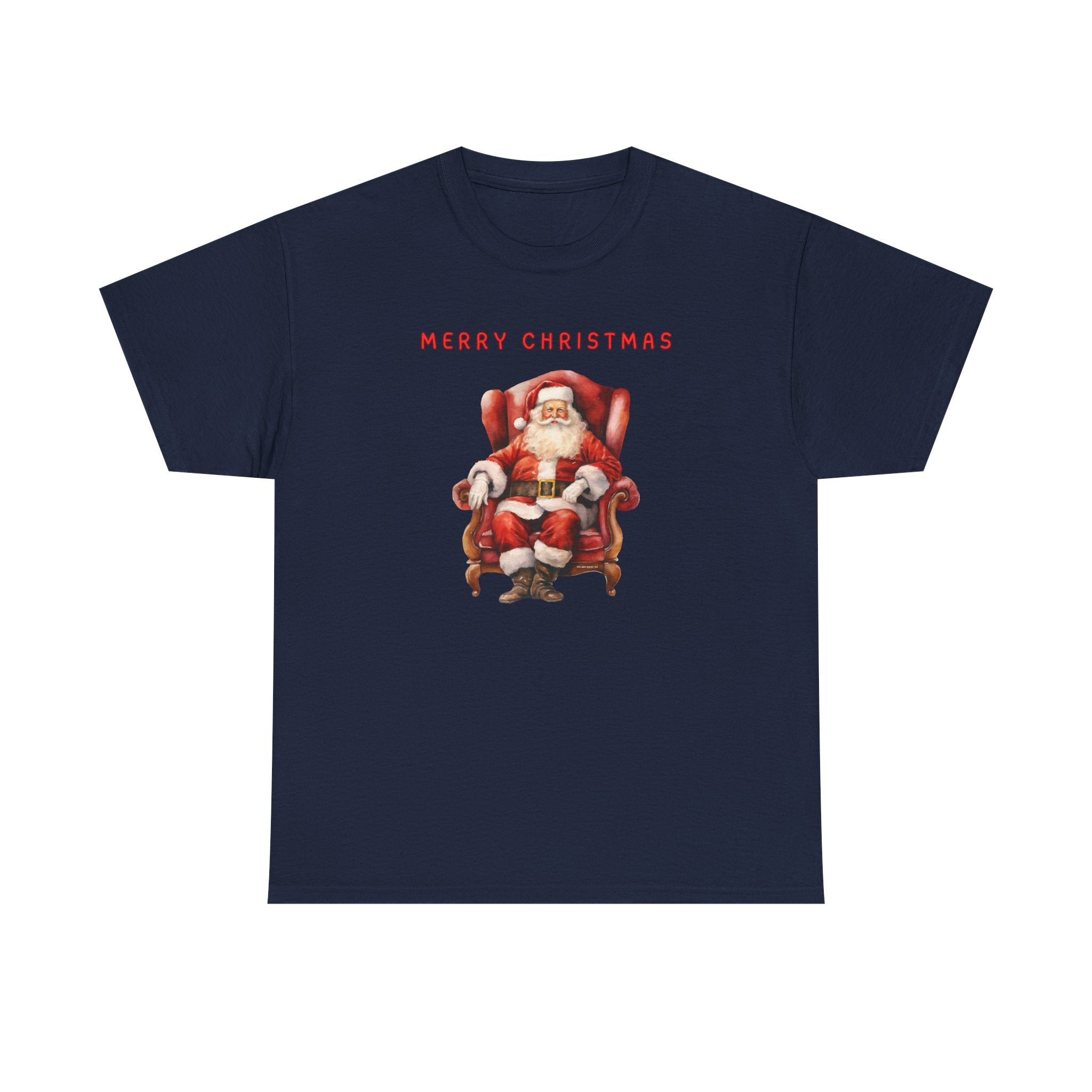 Merry Christmas Santa Throne Printed T-Shirt 100% Cotton Novelty Santa Claus Xmas Tee Gift
