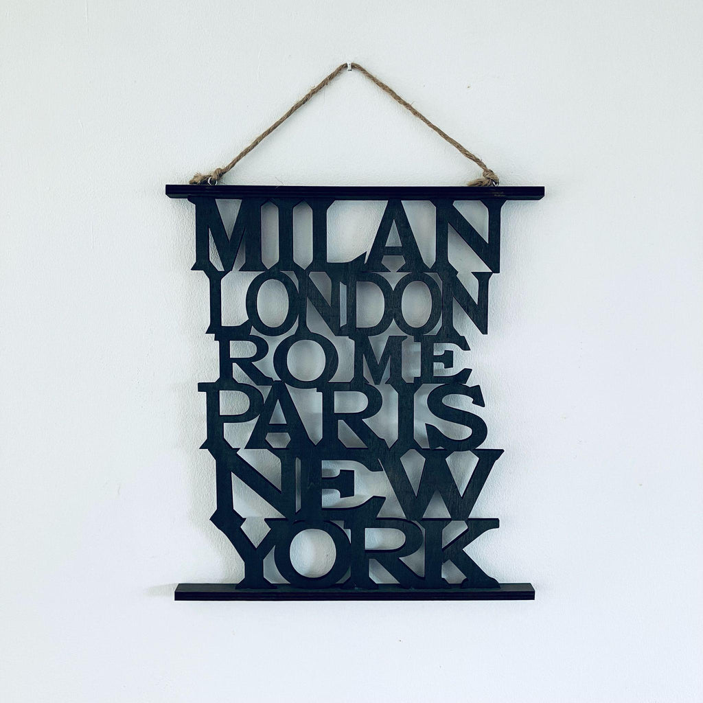 Handmade Famous Fashion Cities Wooden Wall Plaque Hanging Homeware Decor