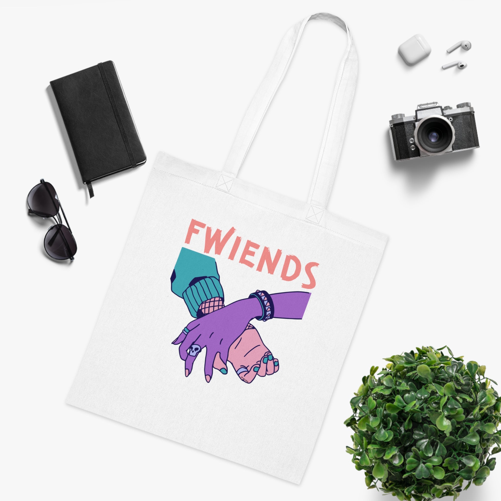Fwiends Hands Printed Cotton Tote Bag Reusable Shopping Bag Friend Birthday Gift
