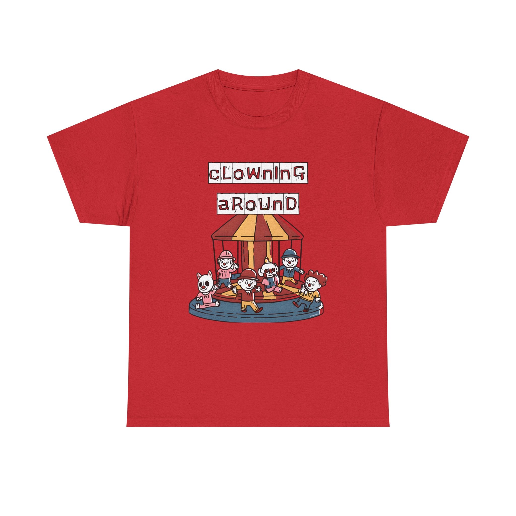 Clowning Around Novelty Printed T-Shirt 100% Cotton Weird Clown Merry Go Round Halloween Tee