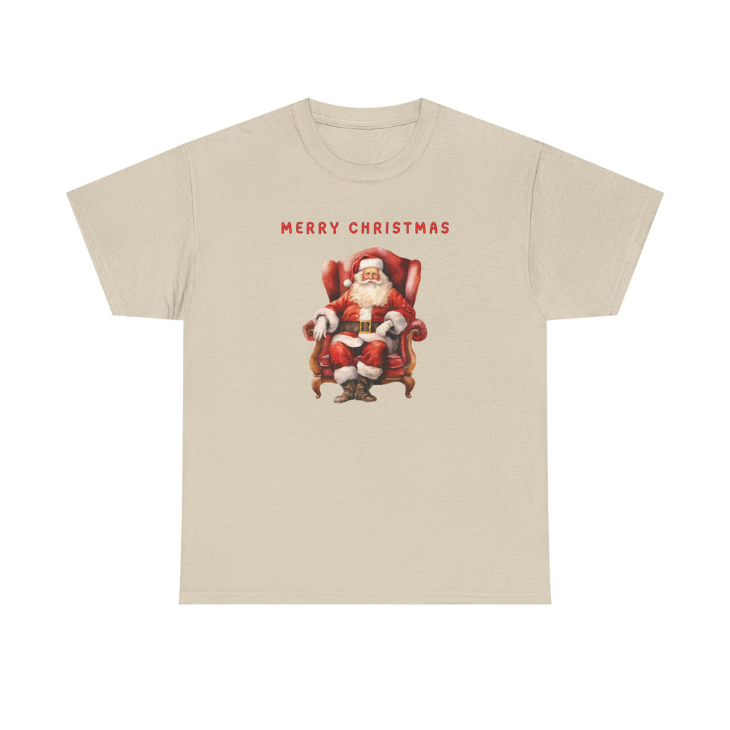 Merry Christmas Santa Throne Printed T-Shirt 100% Cotton Novelty Santa Claus Xmas Tee Gift