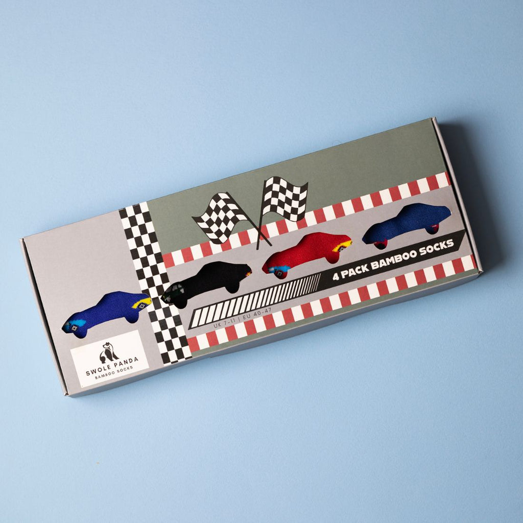 Racing Car Sock Box - 4 Pairs of Bamboo Socks (His)