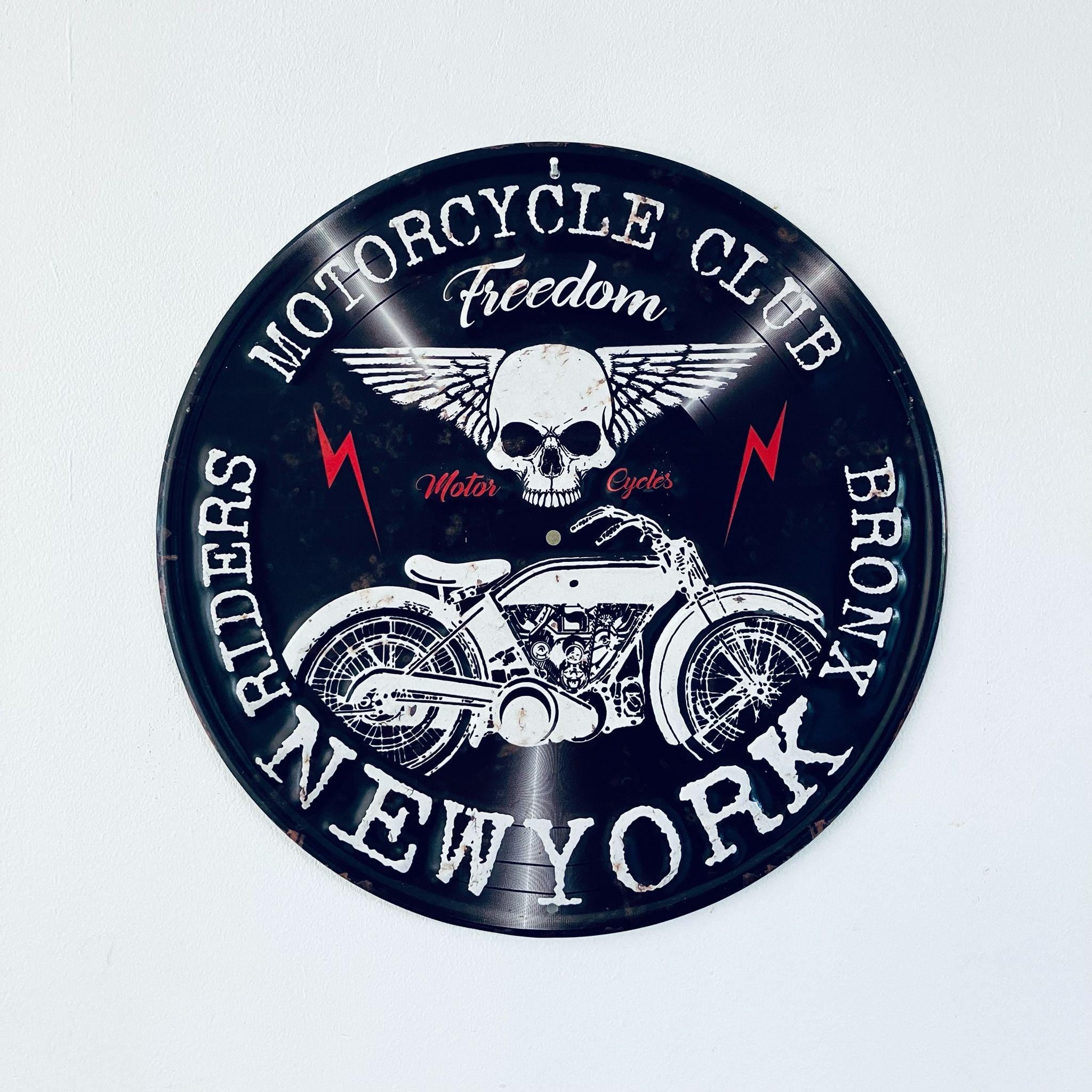 Retro Metal Biker Motorcycle Wall Plaque Sign Skull Riders Grunge Gift 30cm