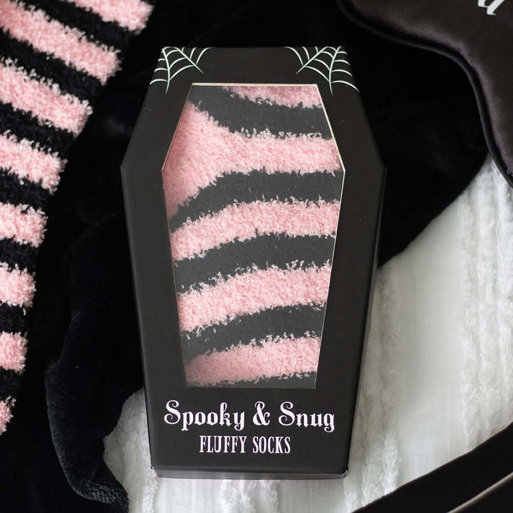 Gothic Gifts Pink & Black Striped Socks in Coffin Gift Box