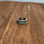 Patterned Boho Tribal Ring Open Band Unique Green Silver Tone Adjustable - Size L 1/2