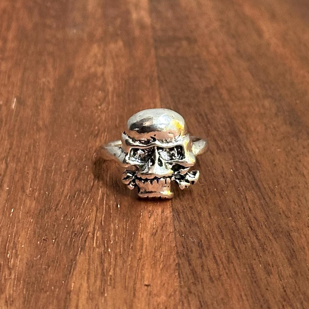 Old Skool Gothic Biker Skull & Crossbones Statement Ring Silver Tone Halloween Pirate Ring - Various