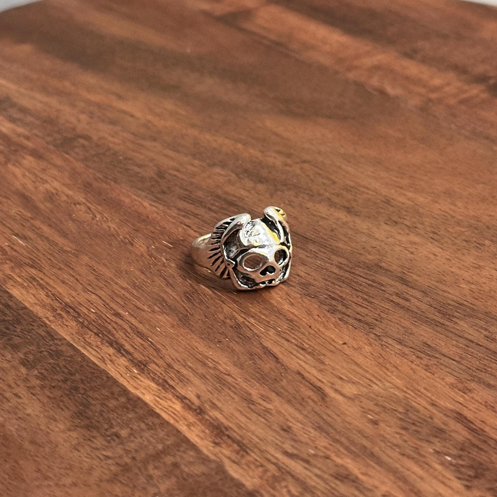 Gothic Horror Biker Bat Skull Statement Ring Silver Tone Halloween Ring - Various Sizes