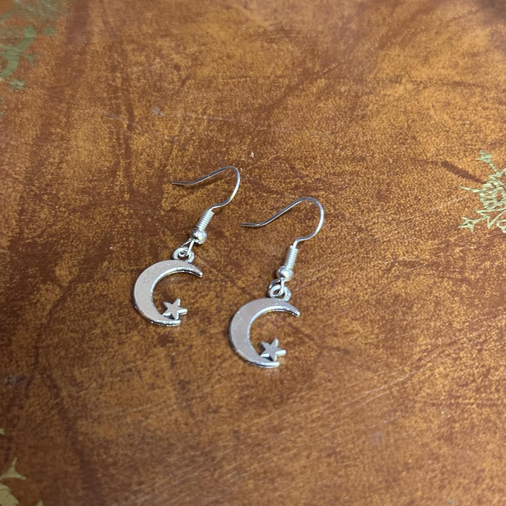 Crescent Moon Charm Drop Earrings