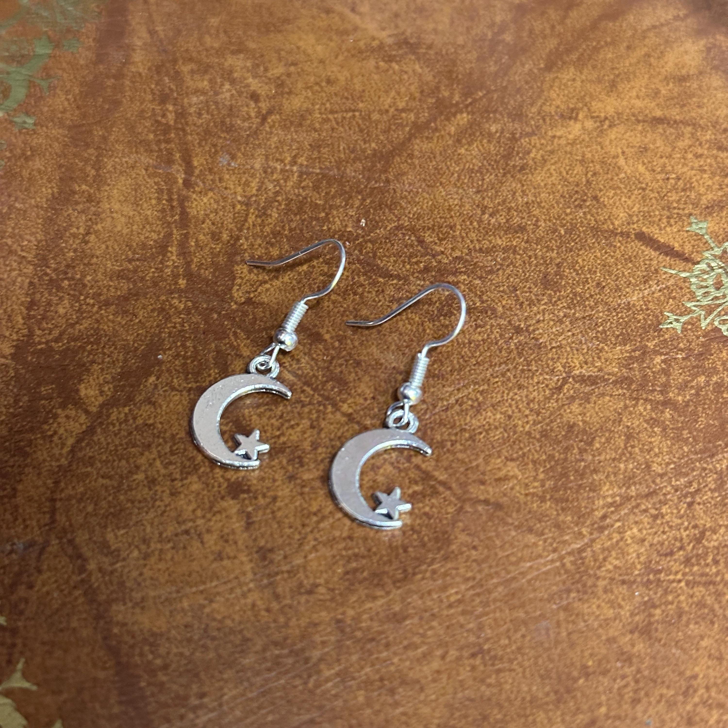 Crescent Moon Charm Drop Earrings
