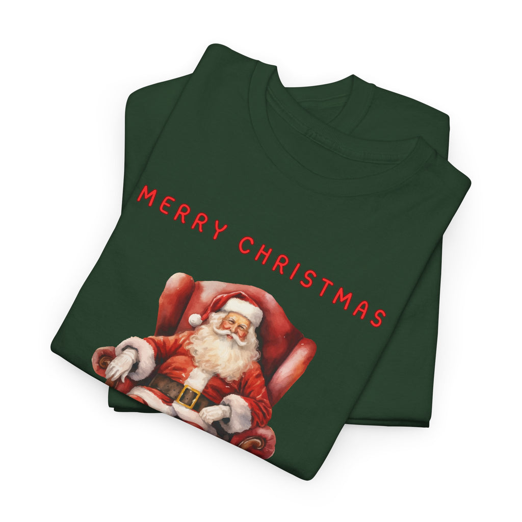 Merry Christmas Santa Throne Printed T-Shirt 100% Cotton Novelty Santa Claus Xmas Tee Gift
