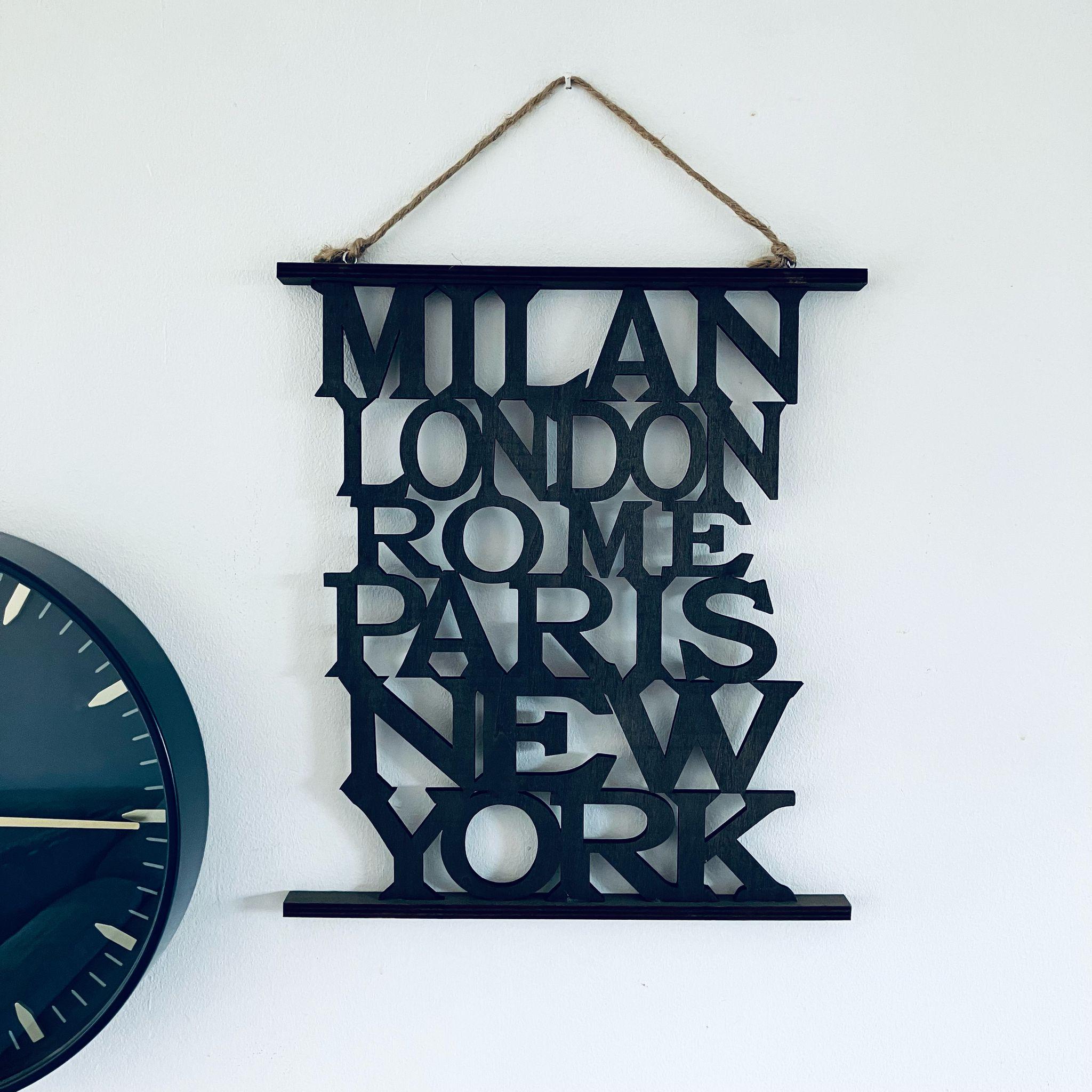 Handmade Famous Fashion Cities Wooden Wall Plaque Hanging Homeware Decor