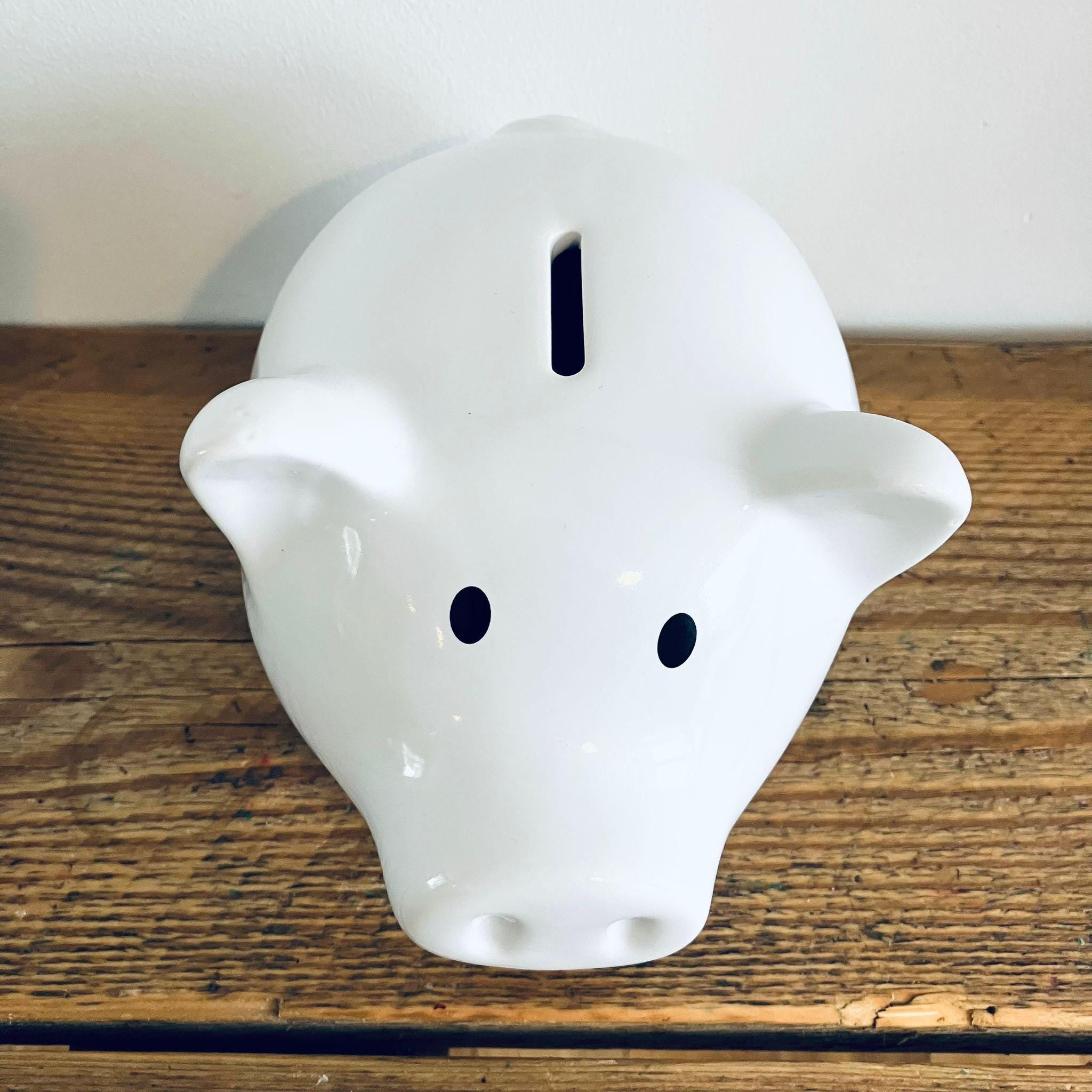 Large Novelty Classic Retro Piggy Bank White 19cm Unique Gift