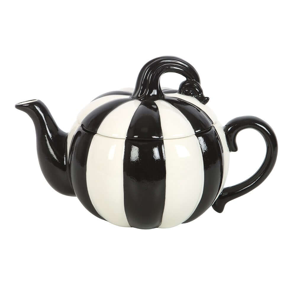 Gothic Gifts Black and White Striped Pumpkin Teapot