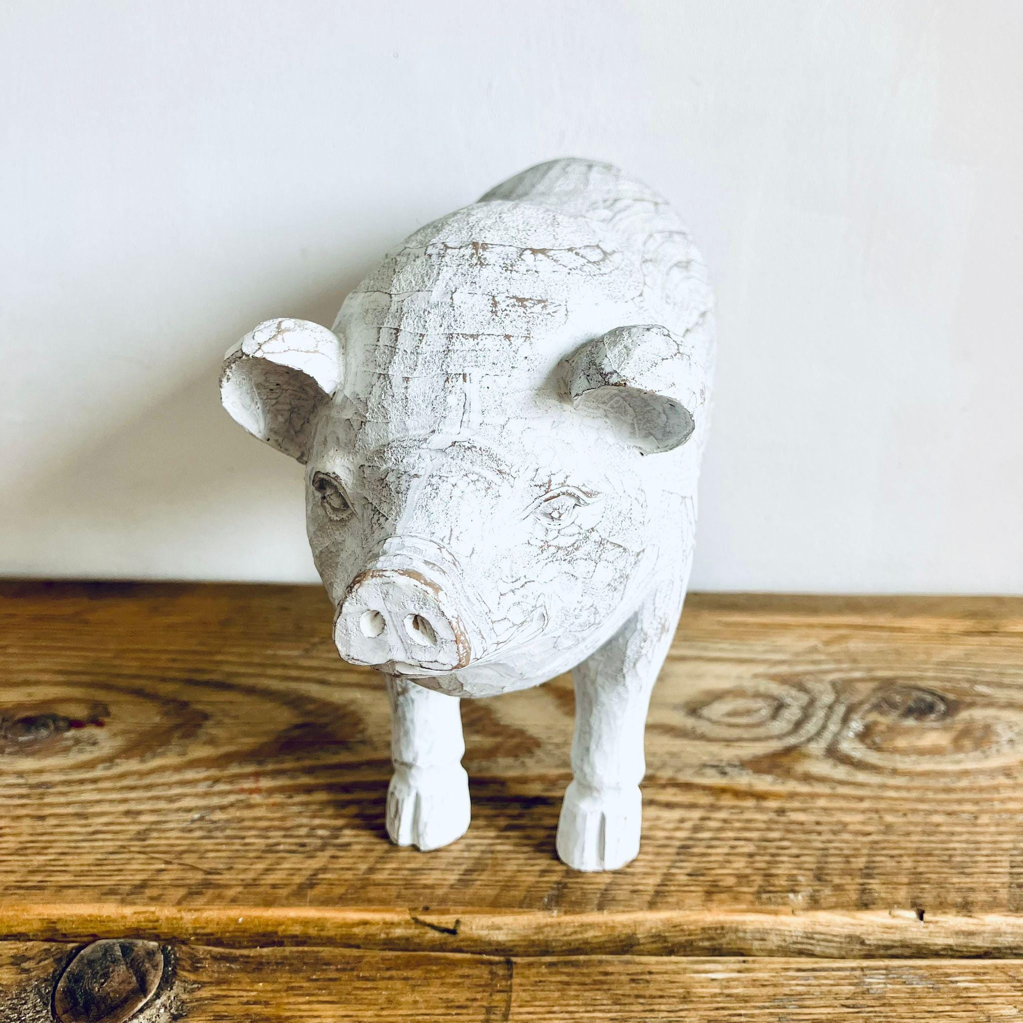 Large Classic Shabby Chic Pig Ornament Figurine White Unique Kitchen Homeware Gift 29cm