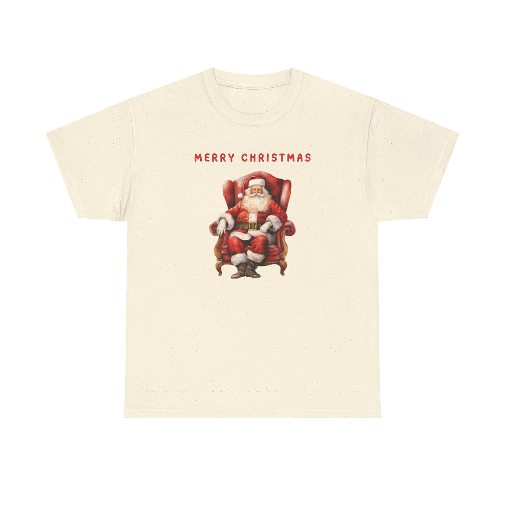 Merry Christmas Santa Throne Printed T-Shirt 100% Cotton Novelty Santa Claus Xmas Tee Gift