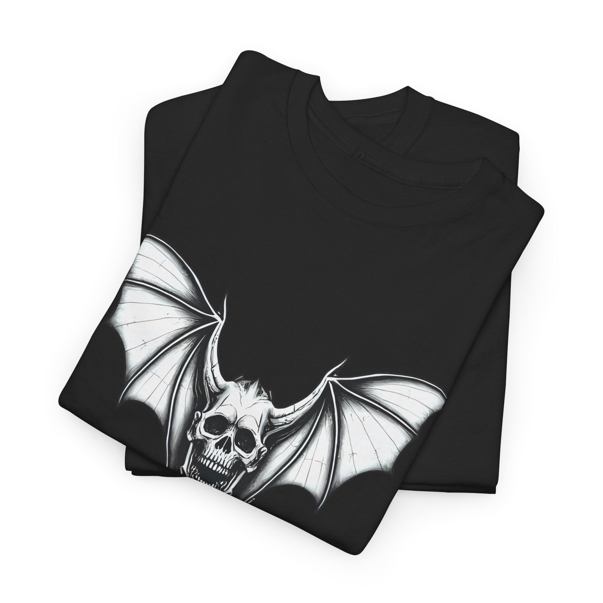 Death & Destruction Bat Skull Printed T-Shirt 100% Cotton Goth Biker Halloween Tee