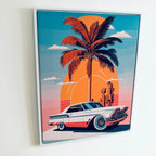 Framed Miami Muscle Car Print 50cm