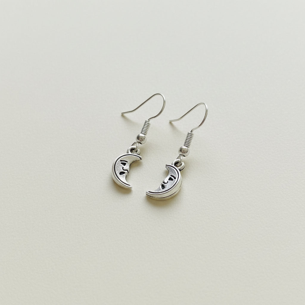 Face Moon Charm Drop Earrings