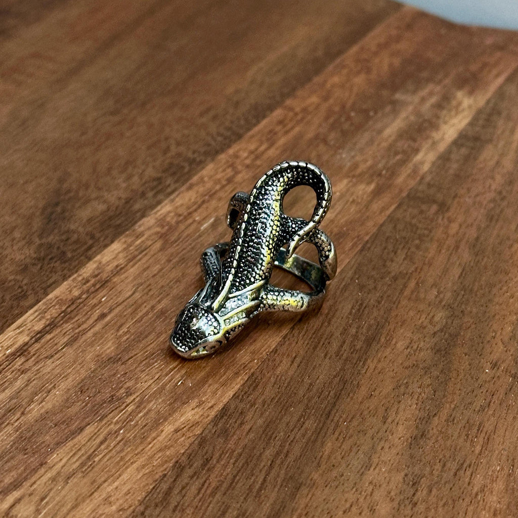 Alternative Gothic Lizard Long Finger Ring Silver Tone - Size U