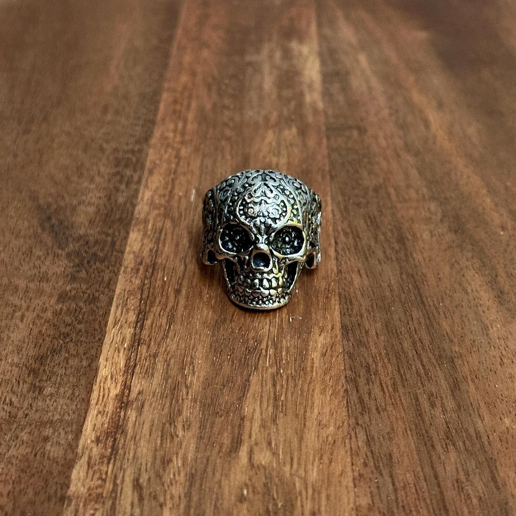 Alternative XL Chunky Gothic Sugar Skull Ring Statement Piece Silver Tone - Size T 1/2