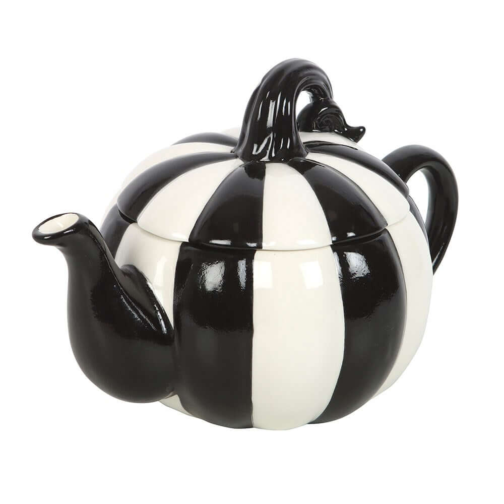 Gothic Gifts Black and White Striped Pumpkin Teapot