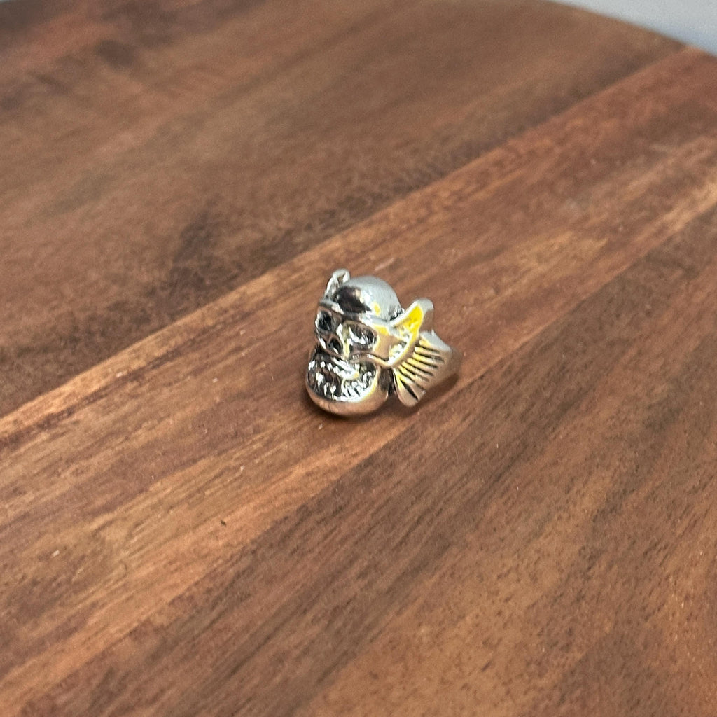 Alternative Gothic Biker Winged Skull Statement Ring Silver Tone - Various Sizes