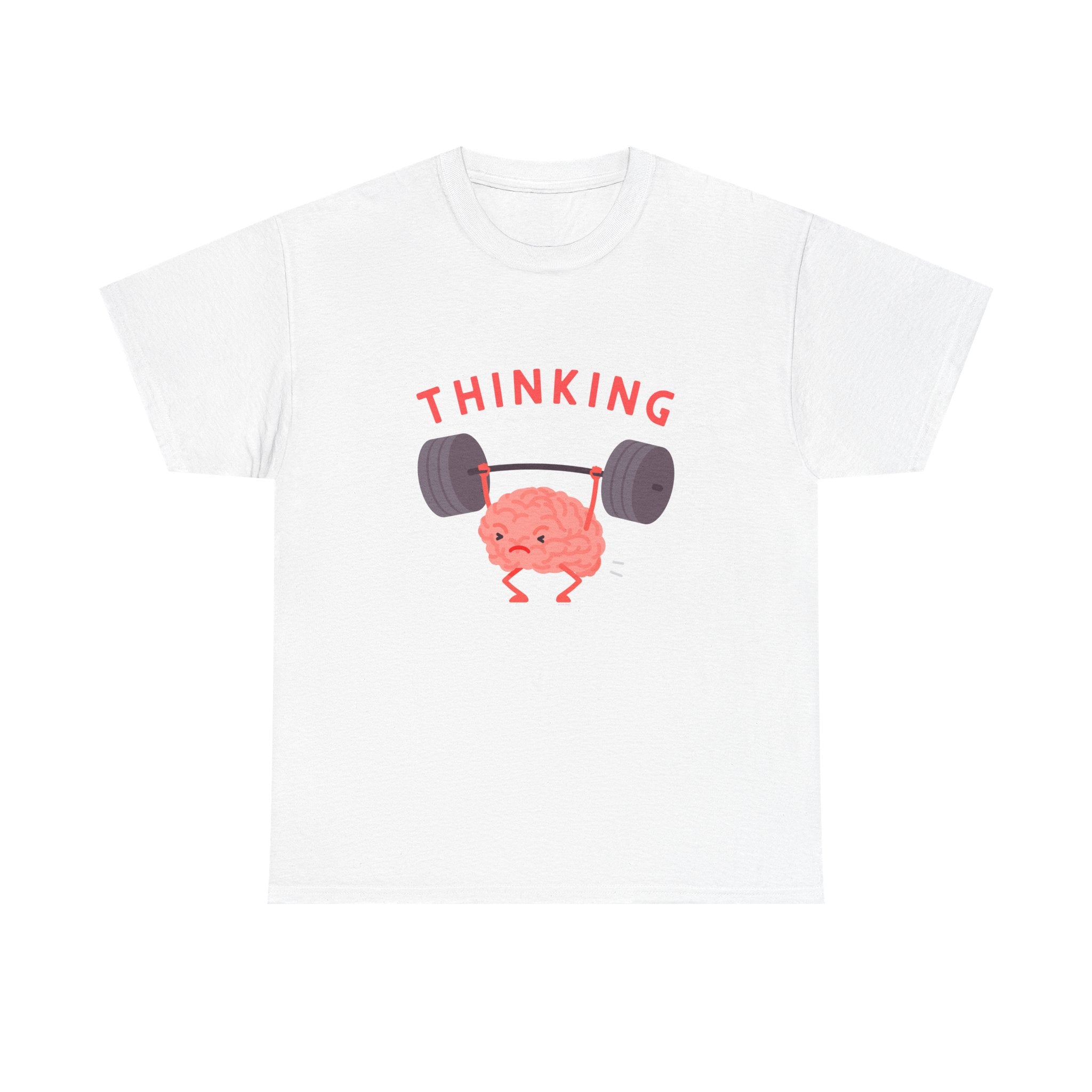 Thinking Brain Printed T-Shirt 100% Cotton Novelty Funny Weightlifting Brainy Tee Gift